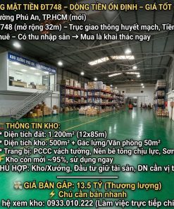 KHO XƯỞNG MẶT TIỀN ĐT748. Diện tích đất: 1.200m² (12 x 85m)  Kho : 500m²VP 50 m2