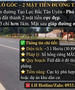 SIÊU PHẨM 3HA LÔ GÓC – 2 MẶT TIỀN ĐƯỜNG TẠO LỰC BÀU BÀNG